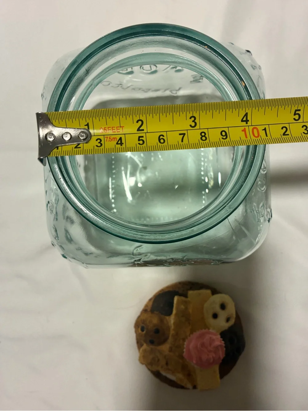Light blue Glass Cookie Jar with cookie accent Lid - Pink & Neutral Decorative